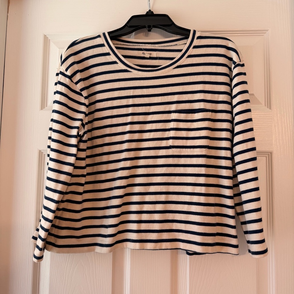 Madewell Navy and White Striped Top with Chest Pocket